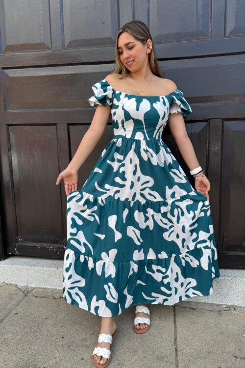 Vestido Roma verde blanco