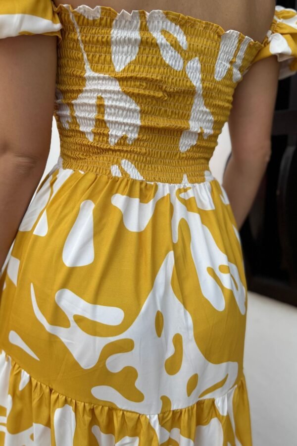 Vestido Roma mostaza blanco - Image 4