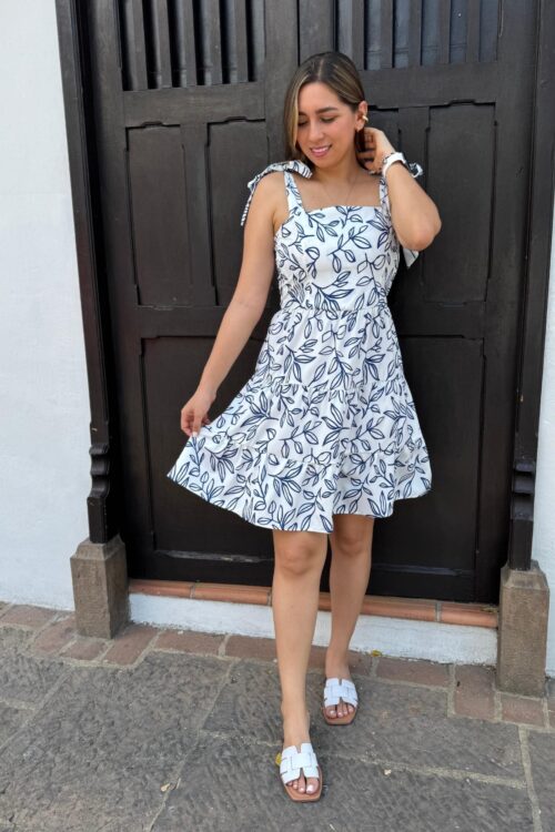 Vestido Atena blanco azul