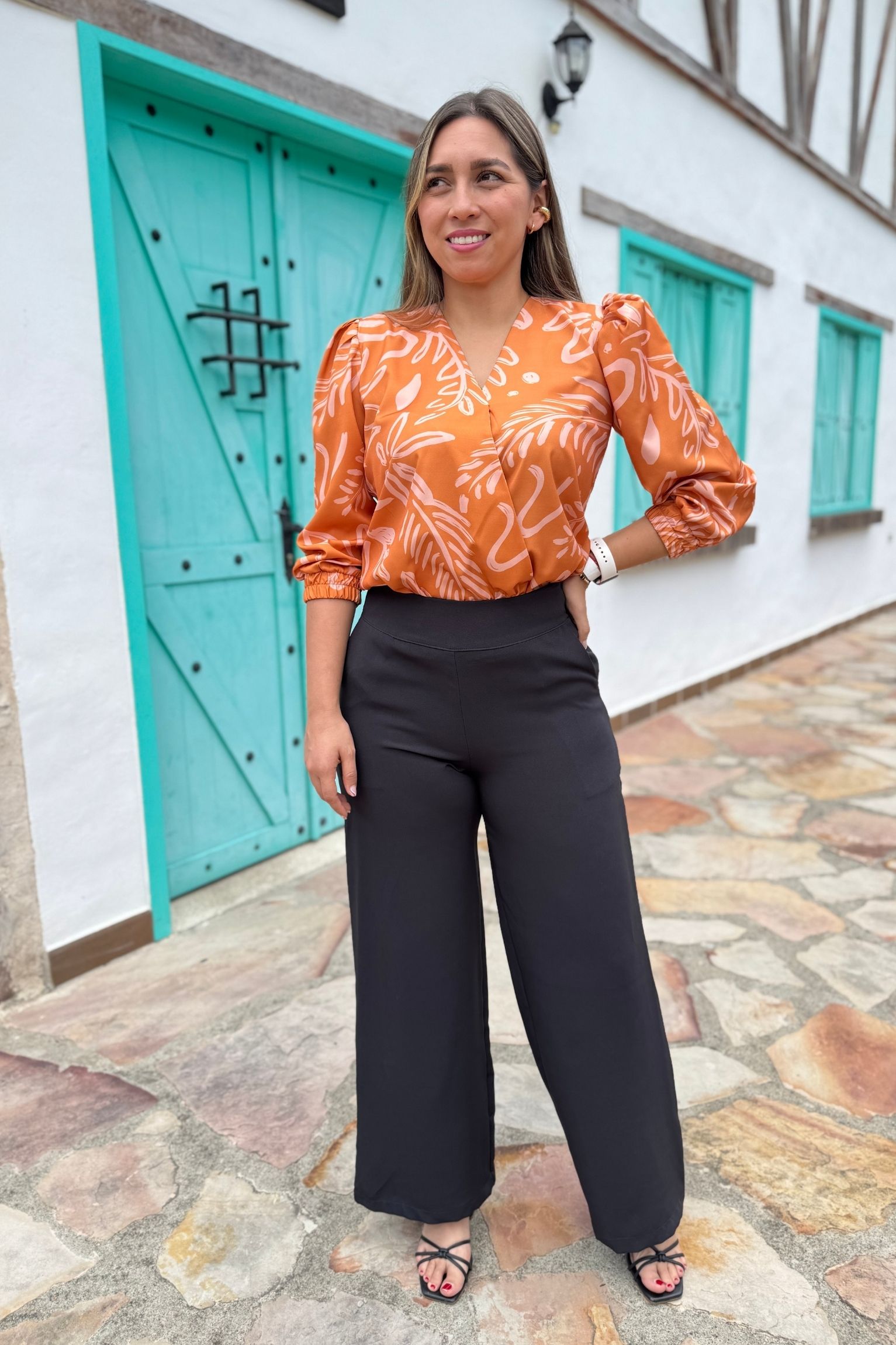 Blusa Miranda naranja hojas