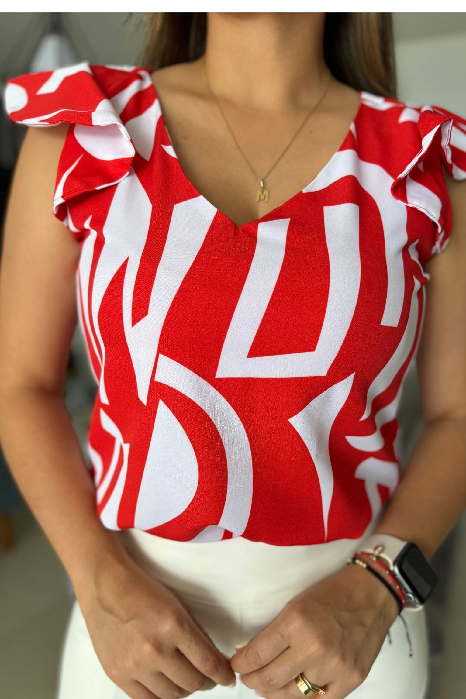 Blusa Bali rojo abstracto - Image 2