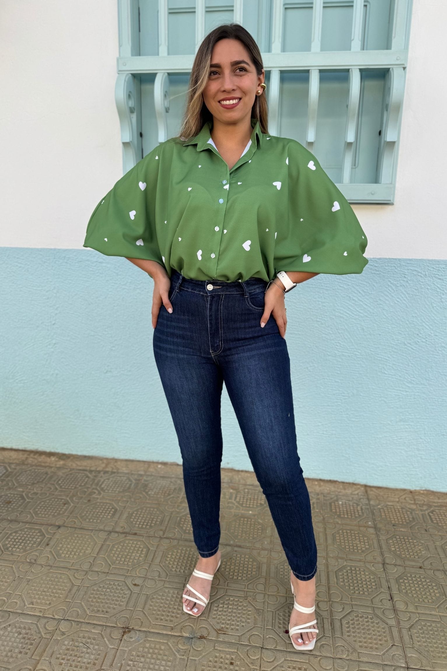 Blusón Ambar verde corazones