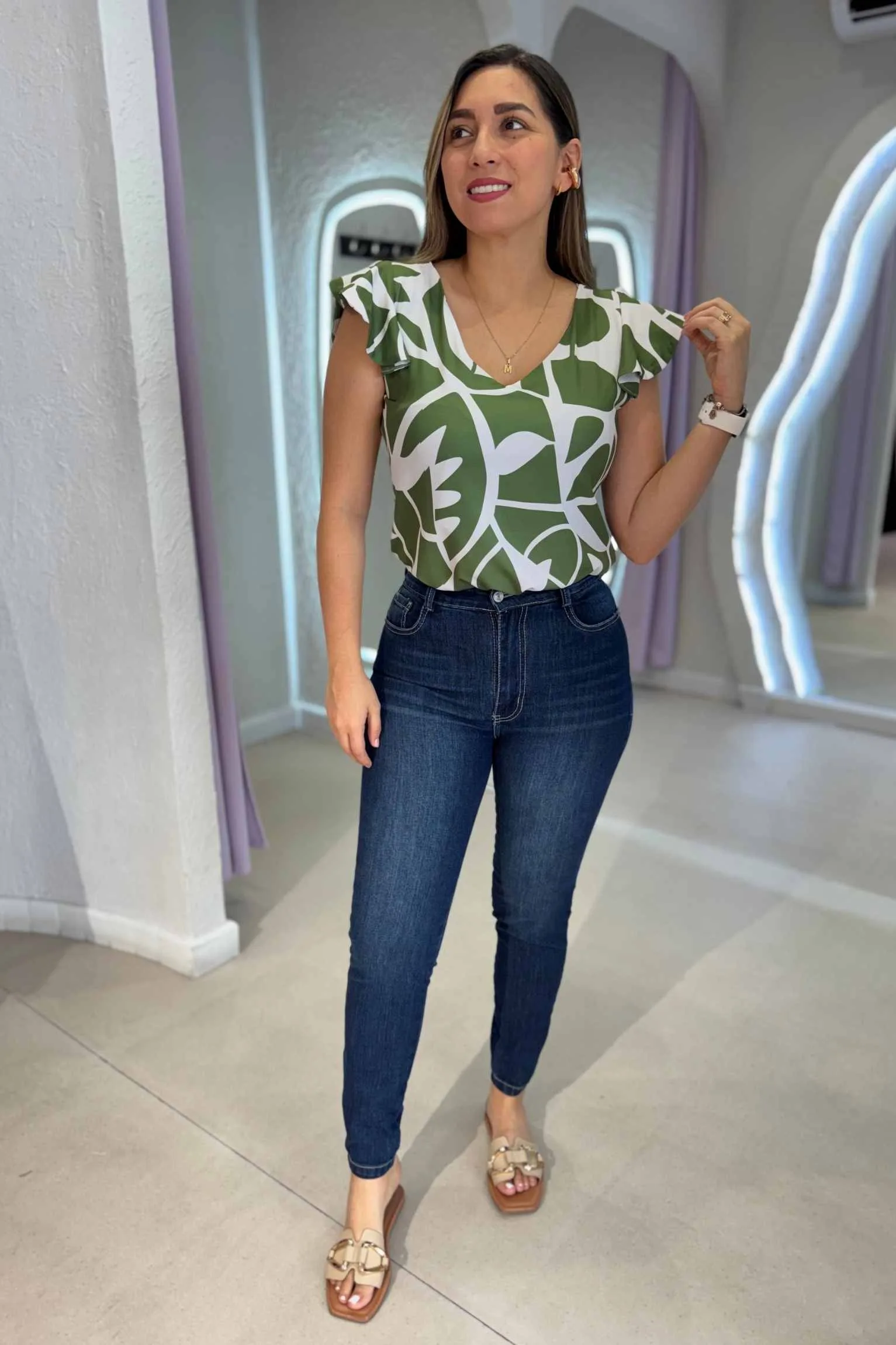 Blusa Bali verde blanco