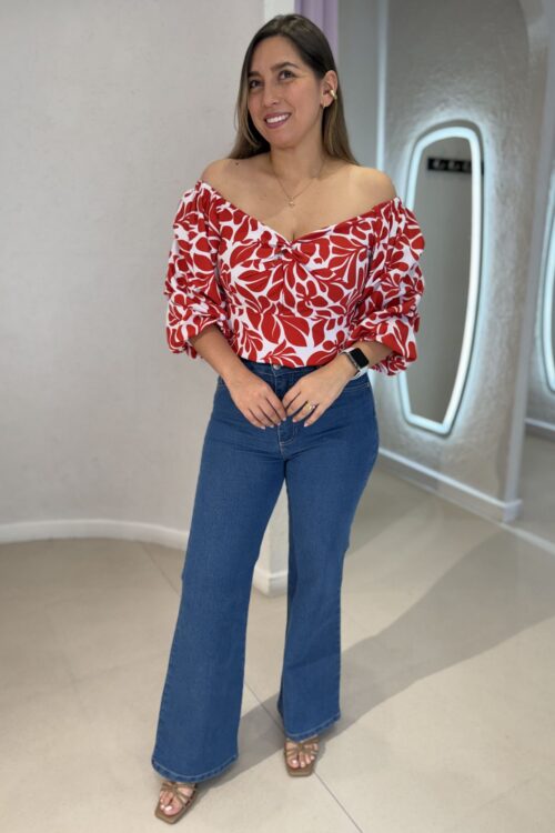 Blusa Antonia blanca roja.