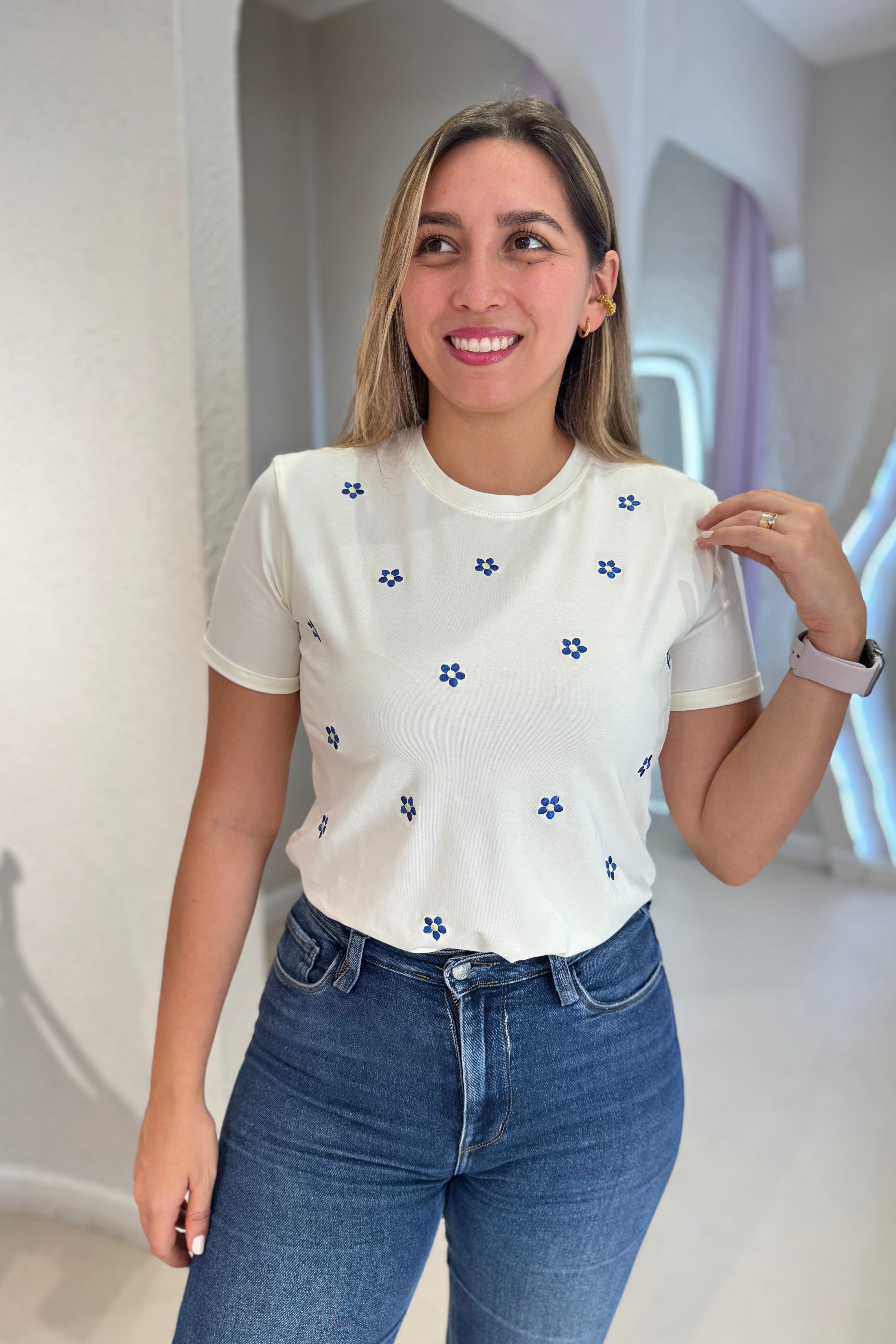 Camiseta Flor Azul.