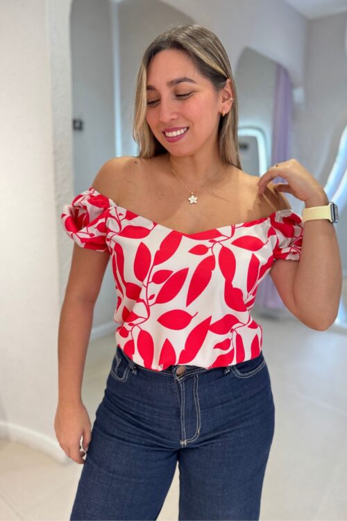 Blusa Bela Beige Rojo.